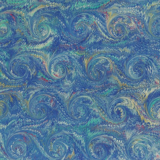 Hand Marbled Paper Combed French Curl Pattern in Blues ~ Berretti Marbled Arts